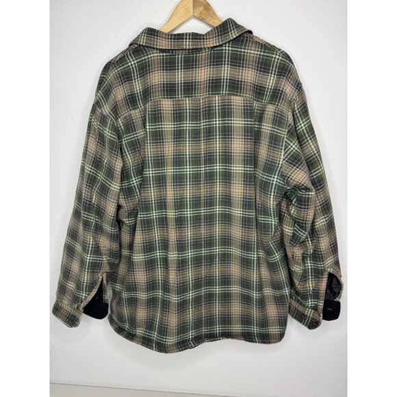 Burrylane Flannel Shirt Jacket Tan Green Fleece Lined Button Down Mens Size XL - Picture 2 of 14